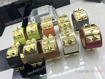 Wholesale Copy Hermes Smooth Leather & Gold Studded Bracelet